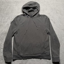 AllSaints Hoodie Mens XL Dark Gray Ram Skull Logo Pullover Sweatshirt Pocket