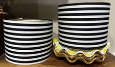 6 Inch Stripe Black And White Barrel Drum Clip on Chandelier Lampshade Set 2