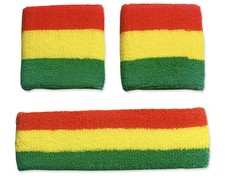 Rasta Colored Sweatbands 1 Headband 2 Wristbands