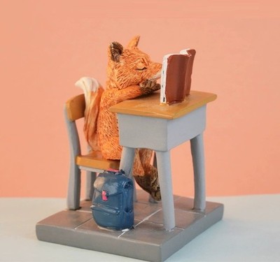 Reading Red Fox on Desk Statue Miniature Fairy Garden Figurine Home Decor Gifts