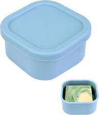 Square Silicone Travel Soap Case Leakproof Grey Blue
