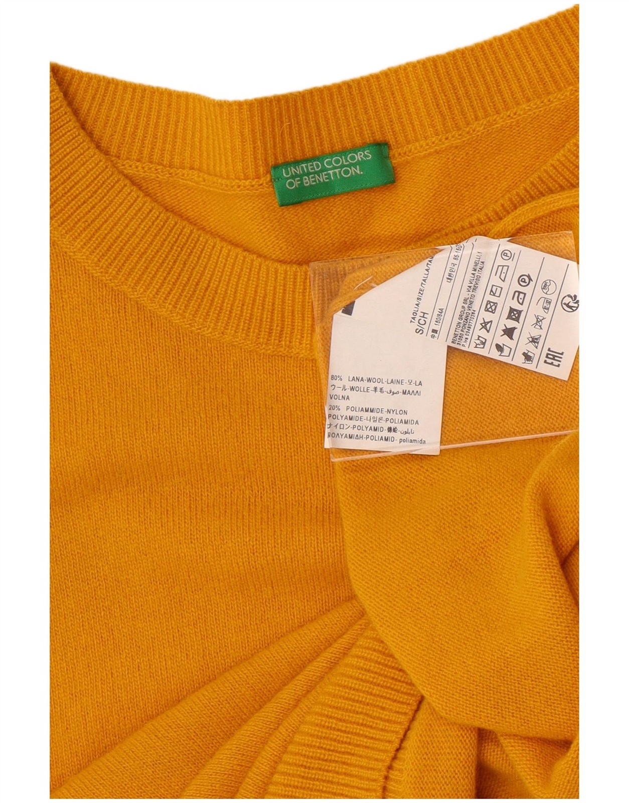 BENETTON Womens Oversized Crew Neck Jumper Sweater UK 10 Small Yellow Wool BA14 image 3
