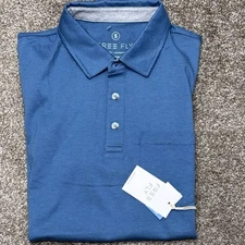 Free Fly Mens Bamboo Heritage Polo Small Cape Blue Office Casual Summer  New