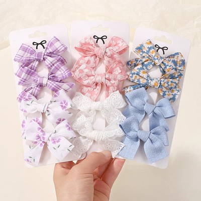 4Pcs/Set Baby Girls Hair Accessories Sweet Plaid Flowers Lace Bows Hair Clips Lo