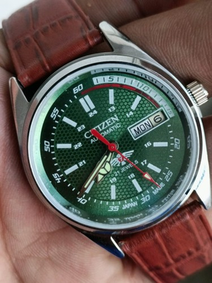 #ad Citizen Automatic Green Dial Day Date 21 Jewels Stainless Steel Mens Wrist Watch $55.33