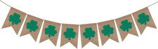 St Patricks Day Garland, Shamrock Banner, Vintage Rustic Burlap Shamrock Garlan
