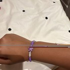Purple & White Plastic Beaded Stretch Slip-On Bracelet, Flower Theme — photo 3