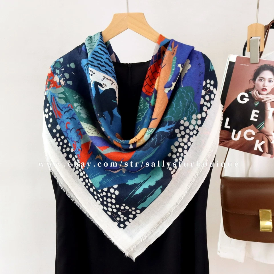 Sallys 100% Boiled Wool Shawl Animal Print Square Thin Delicate Stole Scarf 39" - Image 4 of 4