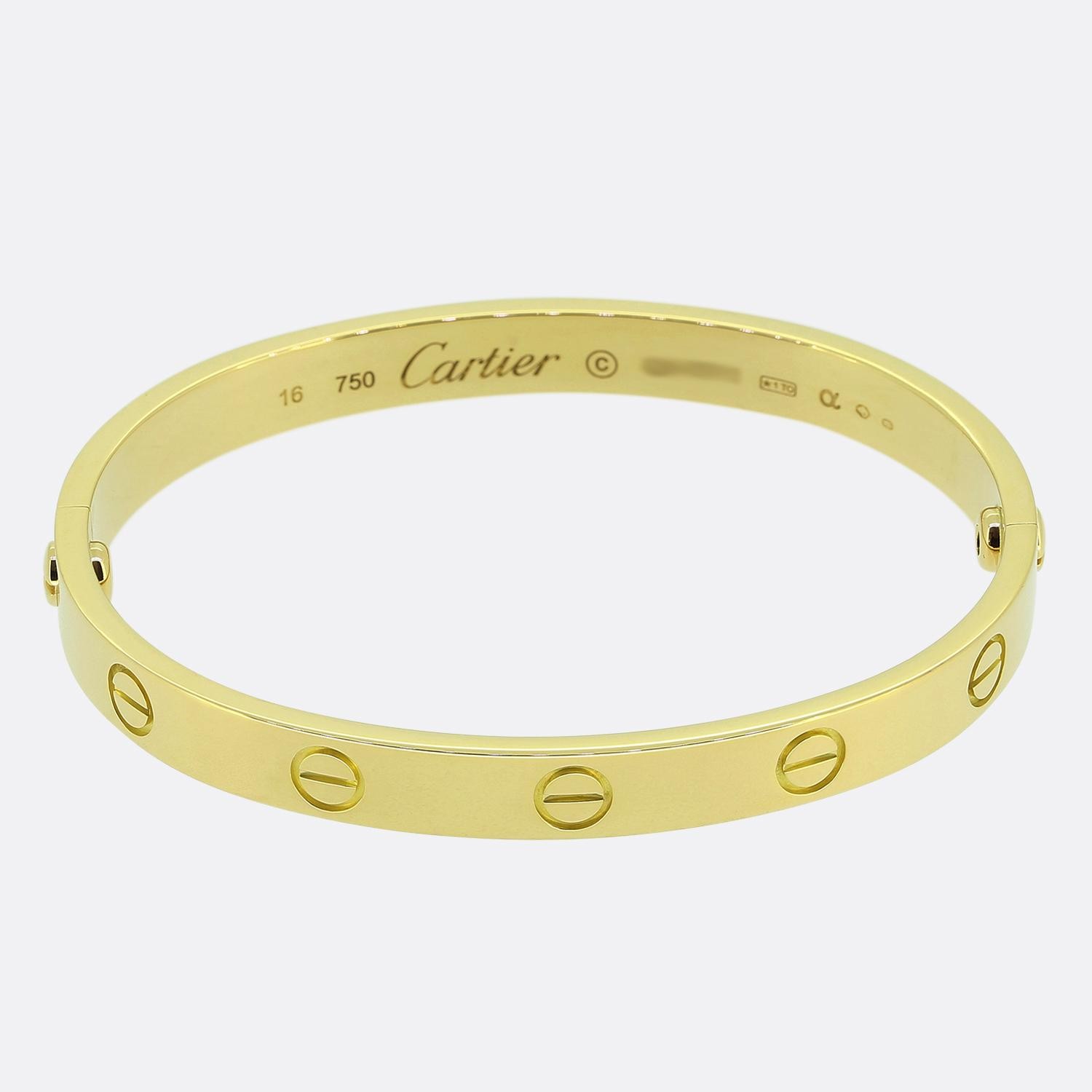 Cartier Classic Model Love Bangle Size 16