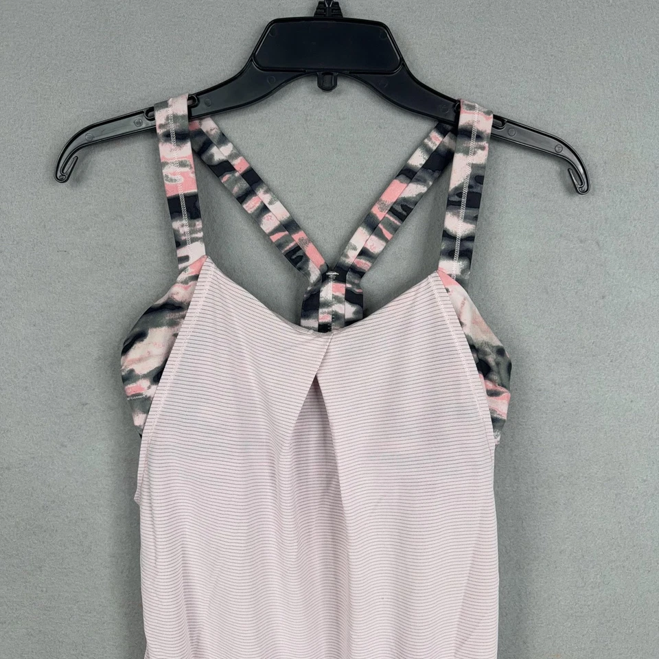 Camiseta sin mangas Lululemon para mujer 6 rosas con tiras camufladas sujetador incorporado dobladillo con cordón yoga Foto 2 de 4