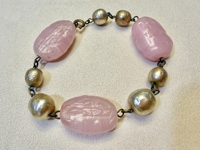 Vintage Miriam Haskell Pink Glass Bracelet Mid Century Glass Book Reference