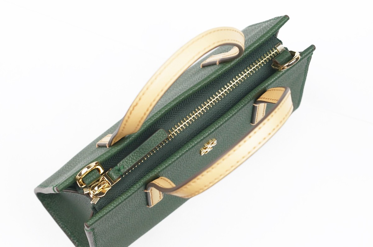 Tory Burch Blake Basil Green Pebbled Leather Mini Tote Crossbody