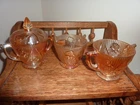 JEANETTE CARNIVAL GLASS Iris and Herringbone Sugar & Creamer Marigold
