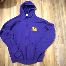 Y2K Jerzees NuBlend Men's Purple Fleece Full Zip Hoodie Embroidered Pockets XL