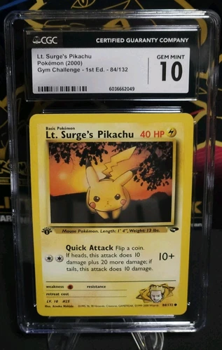 Pokémon Lt. Surge's Pikachu #84, 1st Edition Gym Challenge, Wotc, CGC 10!!!