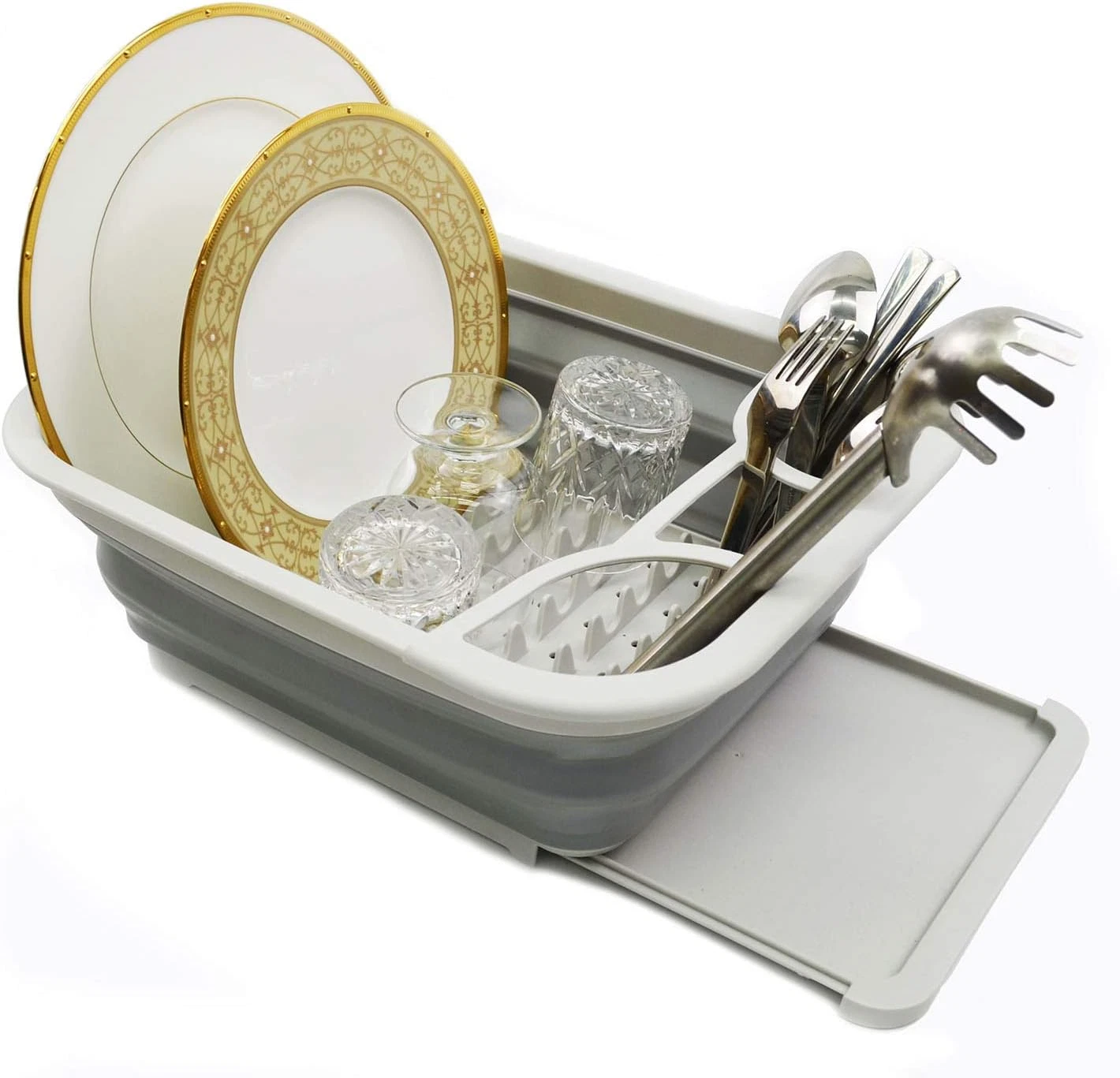 Collapsible Dish Drainer with Drainer Board - Foldable Drying Rack Set - Portabl