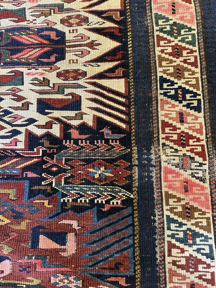 SUNBURST KAZAK ANTIQUE HANDKNOTTED WOOL RUG C.1900 5’8 X 4’7 ABSOLUTE STUNNER - Image 2 of 4