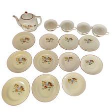 Vintage Japan Child Tea Set Cat Dog Design Teapot Cups Saucers Plates 16 Pc