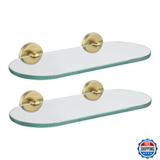 JQK Gold 12x5" Bathroom Floating Tempered Glass Shower Storage Shelf Stainless S