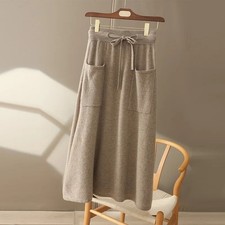 Autumn Winter100 Pure Wool Skirt Women's Long Pocket Skirt High Waist Skirt
