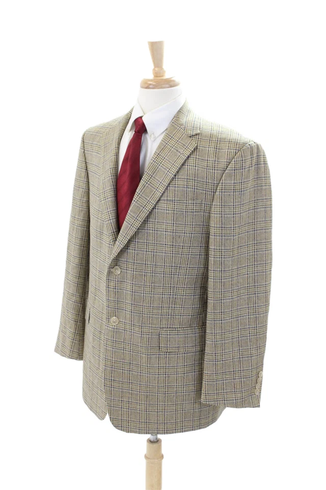 Hart Schaffner Marx Hombres Cuello Cuadros Abotonado Traje Chaqueta Beige Talla 42R - Imagen 3 de 4