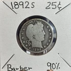 1892S 25C Barber Quarter. 90% Silver. Simi Key Date