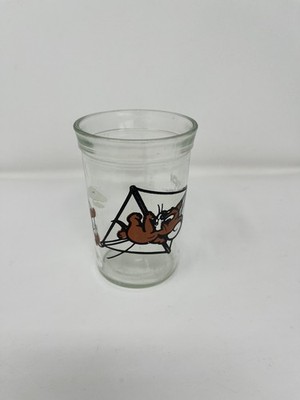 Two Welch's Jelly Tom and Jerry Jelly Glass 1990 Surfing & Kite 4'' Tall Vintage
