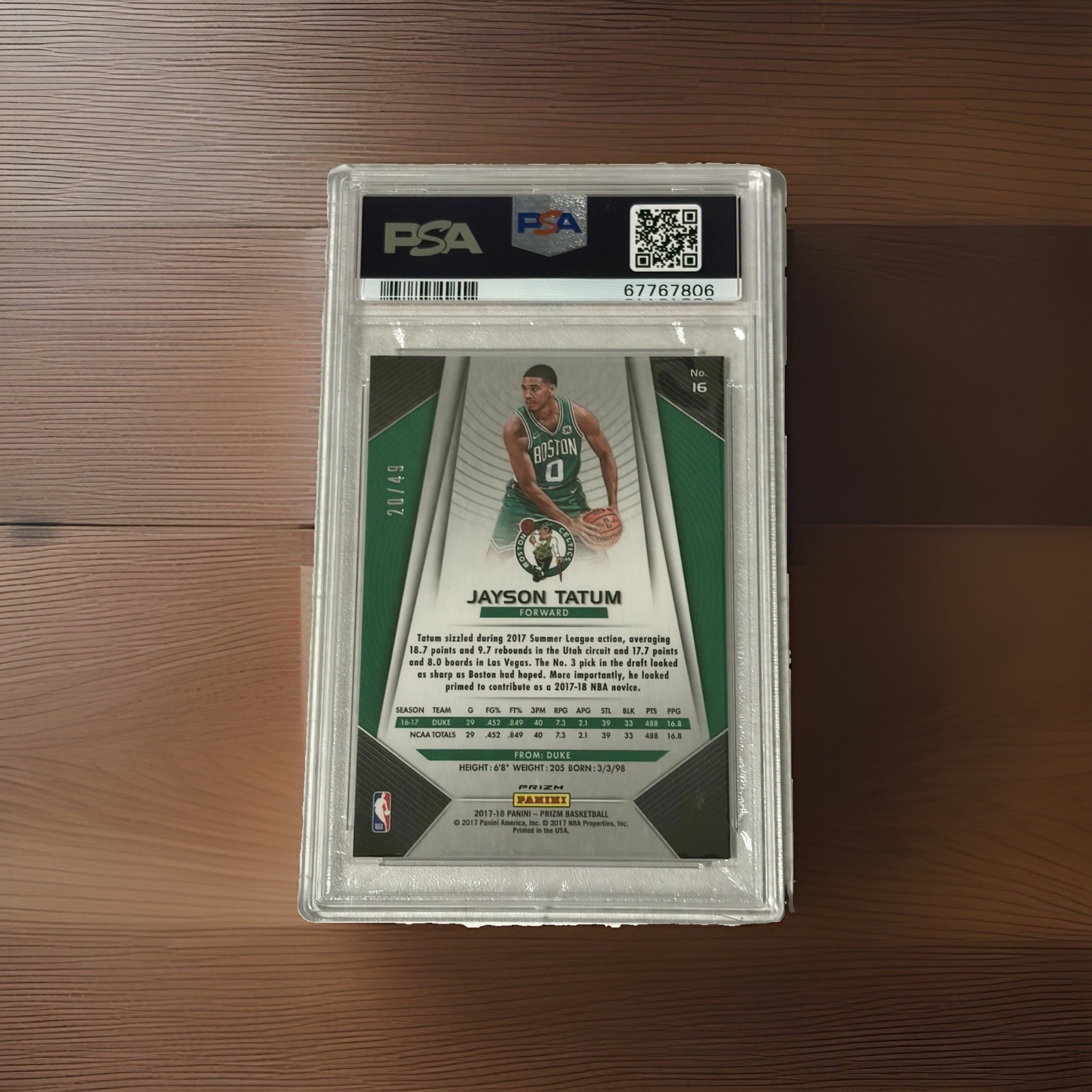 2017-18 Panini Prizm Jayson Tatum Orange Prizm /49 RC PSA 9 #16 view 2