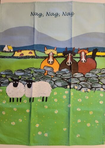 Thomas Joseph Morrigan Limited Tea Towel Nag Nag Nag 3 Horses 2 Sheep Scotland - Picture 1 of 12
