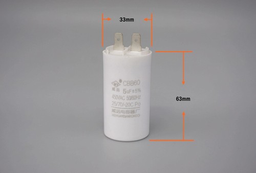 CBB60 450V AC Motor Run Capacitor 5uF 2 PIN 25/70/-20C 50/60Hz (G54AB) - Picture 2 of 6
