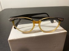 Vintage 1950s eye glasses AO, gold tone flowers, 5 1/2 With Vintage Blue Case