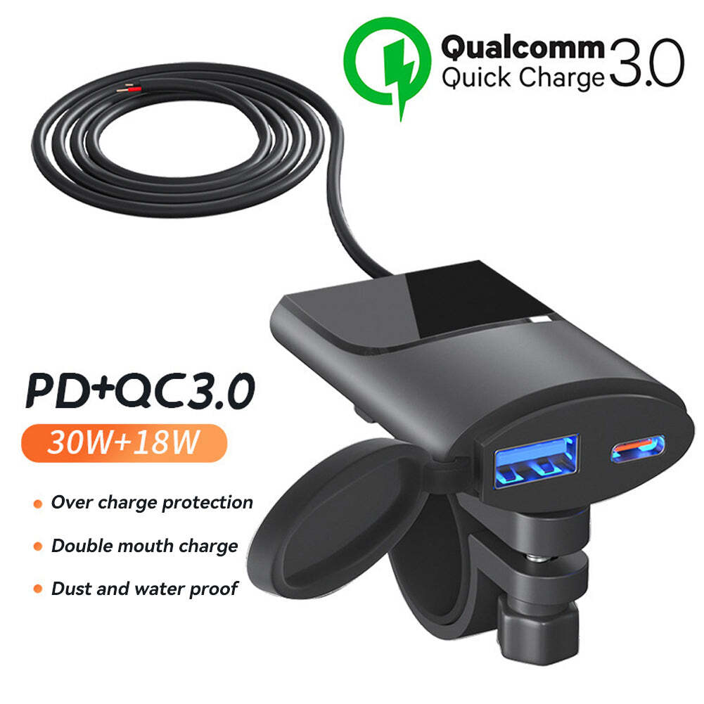 30W 18W PD QC3.0 Waterproof Motorcycle Handlebar USB Fast Charger