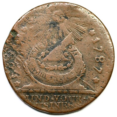 1787 15-K R-6 Pointed Rays Fugio Colonial Copper Coin