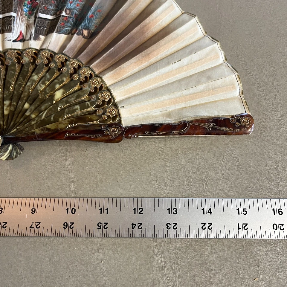 Ventilador de mano vintage de plástico y papel plegable 1920-1930 floral Japón antiguo Foto 2 de 4