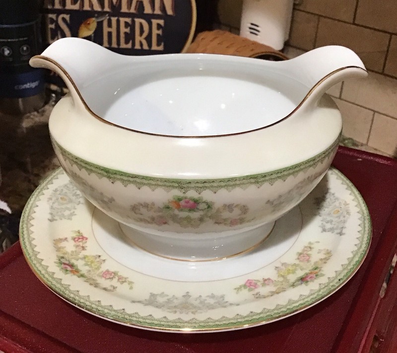 F & B Co. Muriel Meito VTG Japan Gravy boat Bowl attach plate Glass Hand Painted