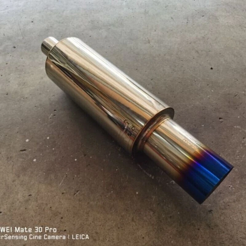HKS HI-Power Titanium Face Blue Exhaust Muffler Inlet 3" Outlet 4.5" - Imagem 2 de 3