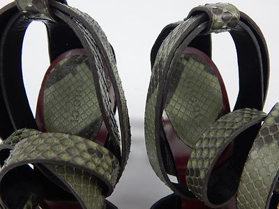 Gucci 100% Python Skin Green Cherry Ankle Strap Sandals