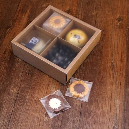 BBC 4 Cavity Craft Paper Moon Cake Box With Clear Lid And Dividers Bakery Gift P - Picture 3 of 5