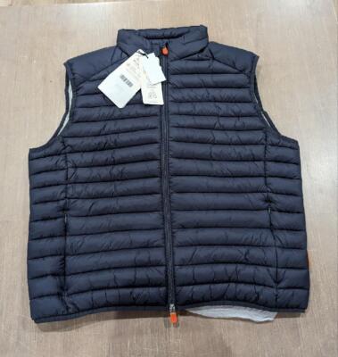 $188 Mens Save the Duck ''Nolan'' Faux Fur Trim Nylon Puffer Vest Gray Medium