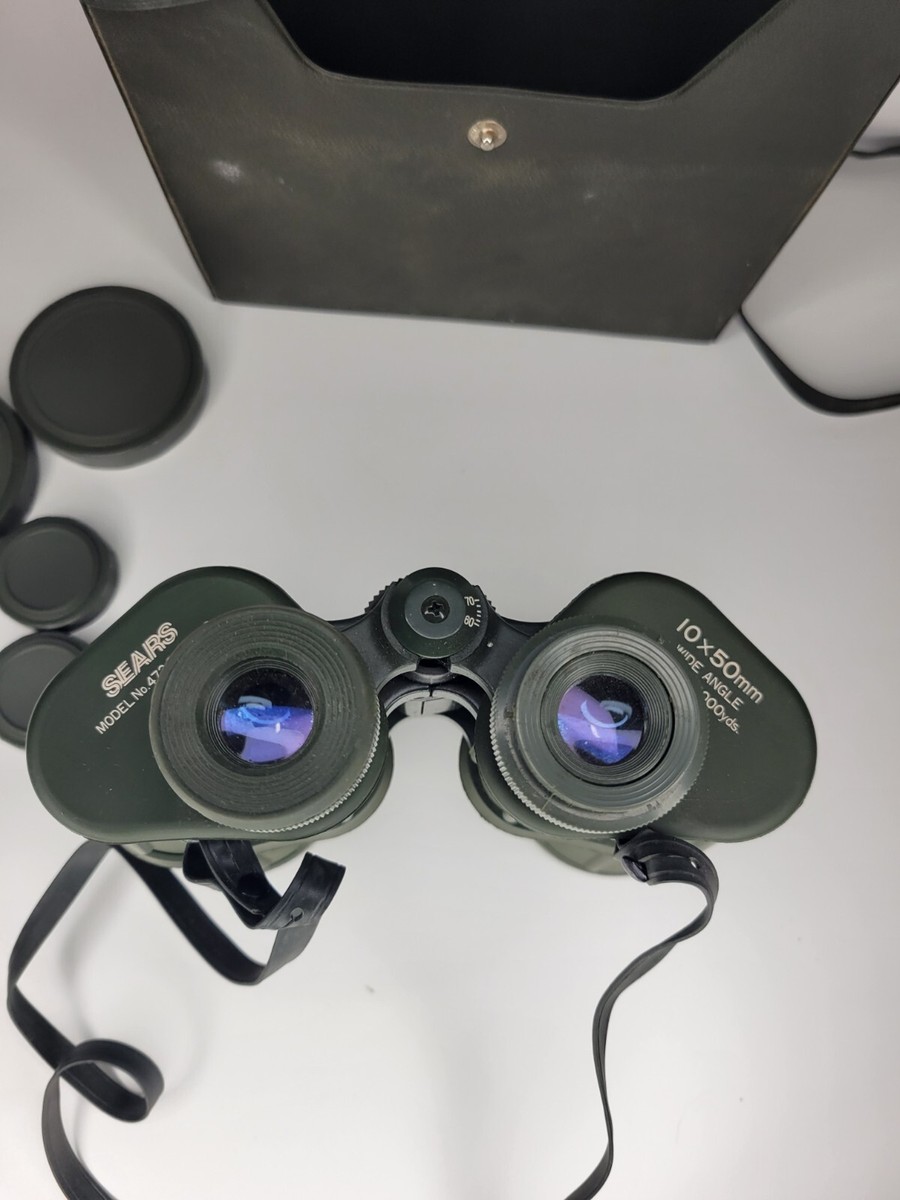 Vintage SEARS Army Green BINOCULARS Model 473 2586500 10x50mm