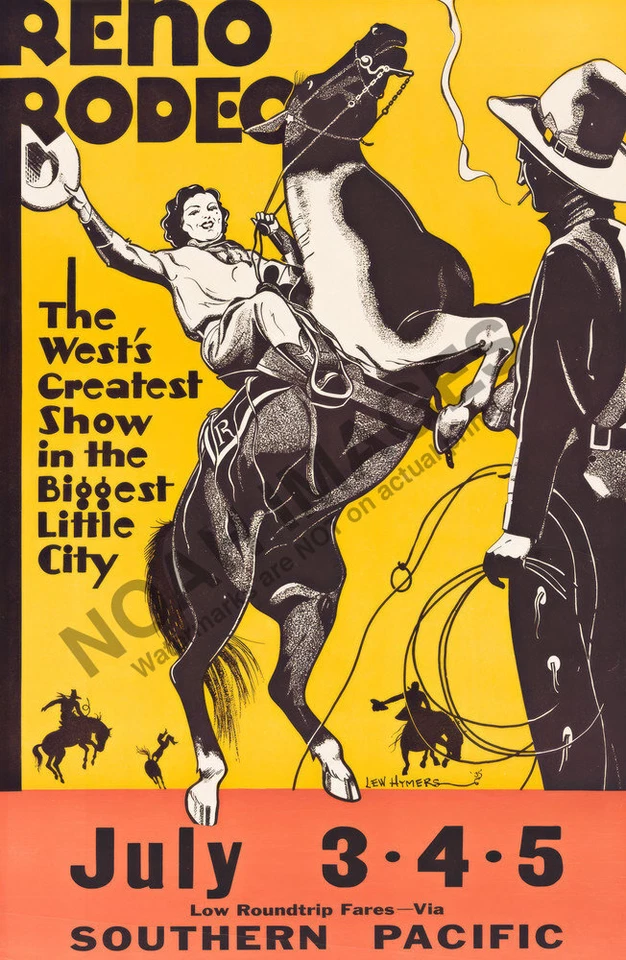 Reno Rodeo vintage circus train travel promotion poster 16x24