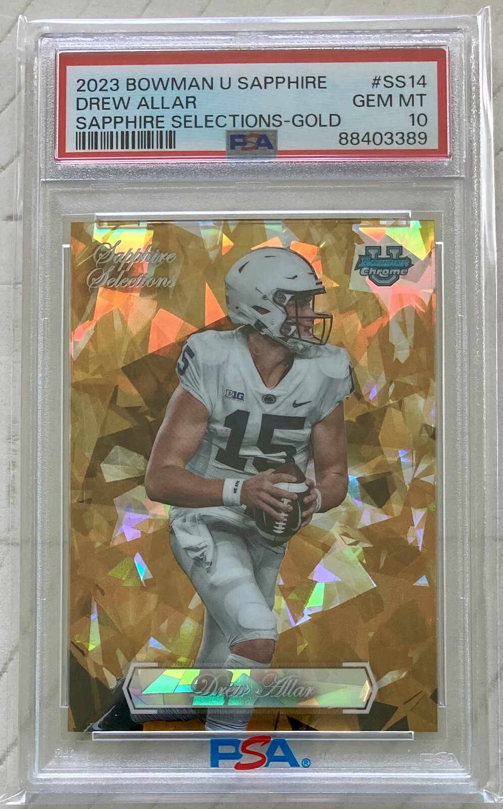 Drew Allar 2023 Bowman Chrome U Sapphire Selections Gold /50 PSA 10