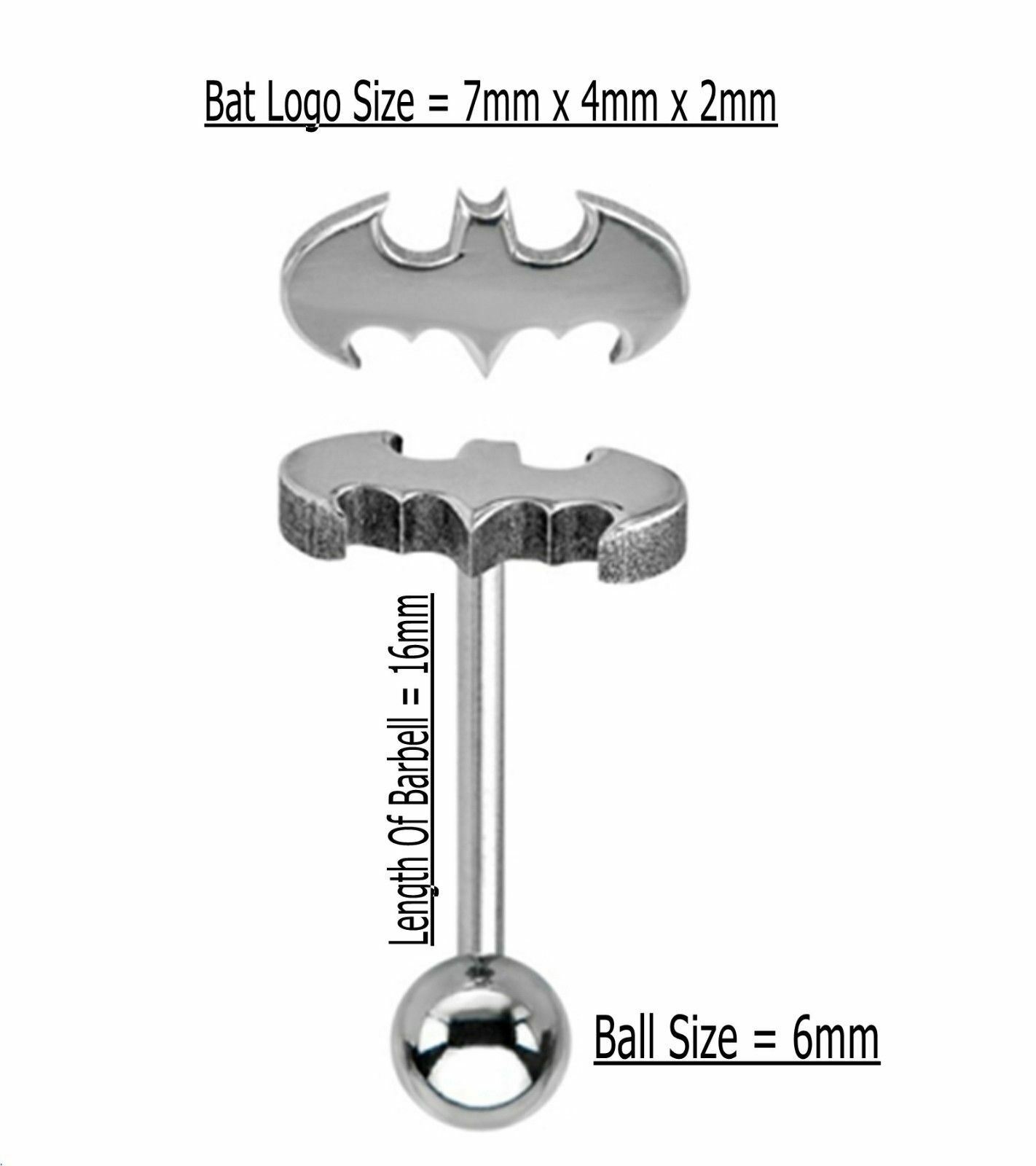 Tongue Bar Batman Superhero Logo Surgical Steel Body Piercing Barbell 14g 16mm