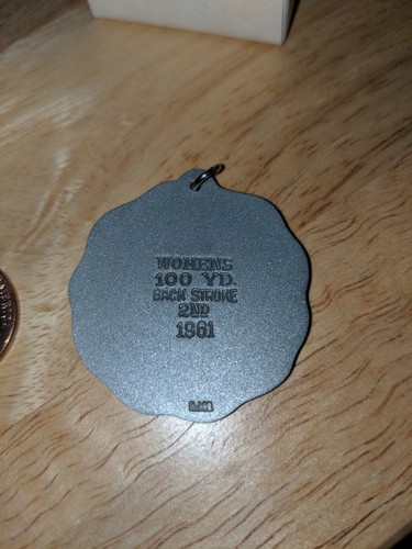 Vintage Swim Medal Award 100 Back 1961 Indianapolis Herff Jones Finely Struck - Picture 4 of 8