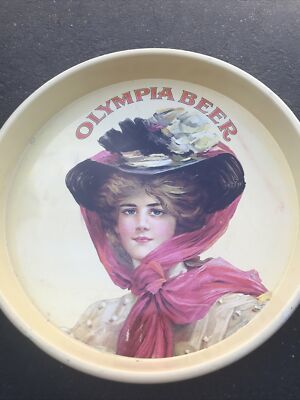 Vintage Olympia Beer Metal Tray Round Bar Pub Tavern Man Cave 1972 Brewing Co
