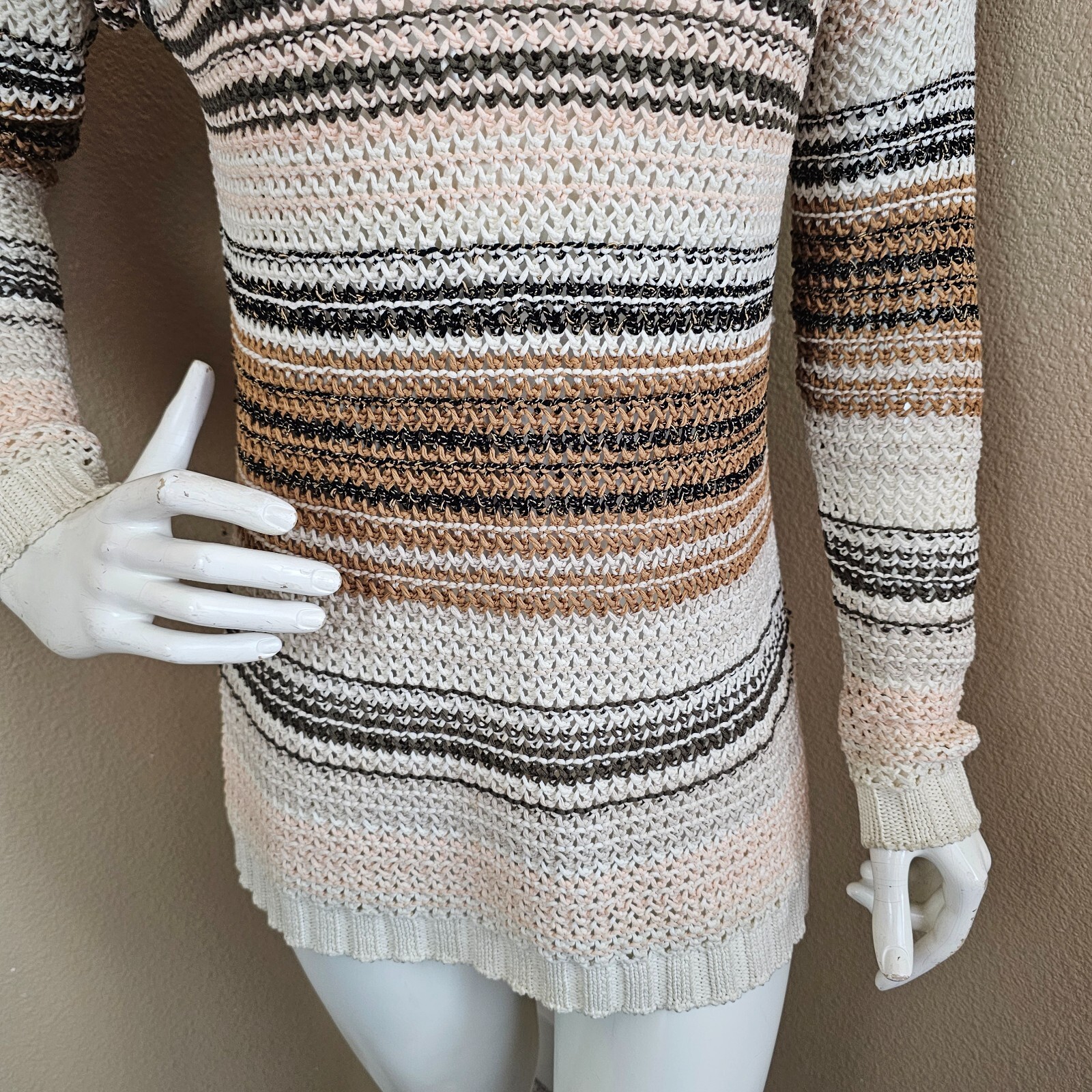 PENDLETON Striped Crochet Fishnet Pullover Sweate… - image 3