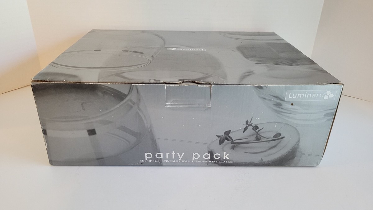 Luminarc 12 Piece Party Pack Platinum Banded Clear Stemless Wine Glasses  15oz | eBay