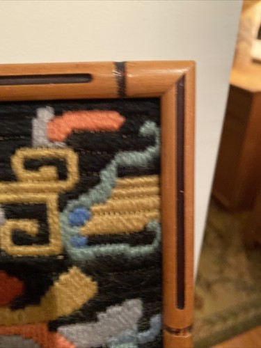 VTG MAYAN TEXTILE FRAMED ART MAYAN WARRIOR AZTEC EMBROIDERED CREWEL BAMBOO FRAME - Picture 6 of 14