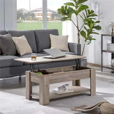 39" Modern Lift Top Coffee Table with 2 Storage Compartments Rustic Gray