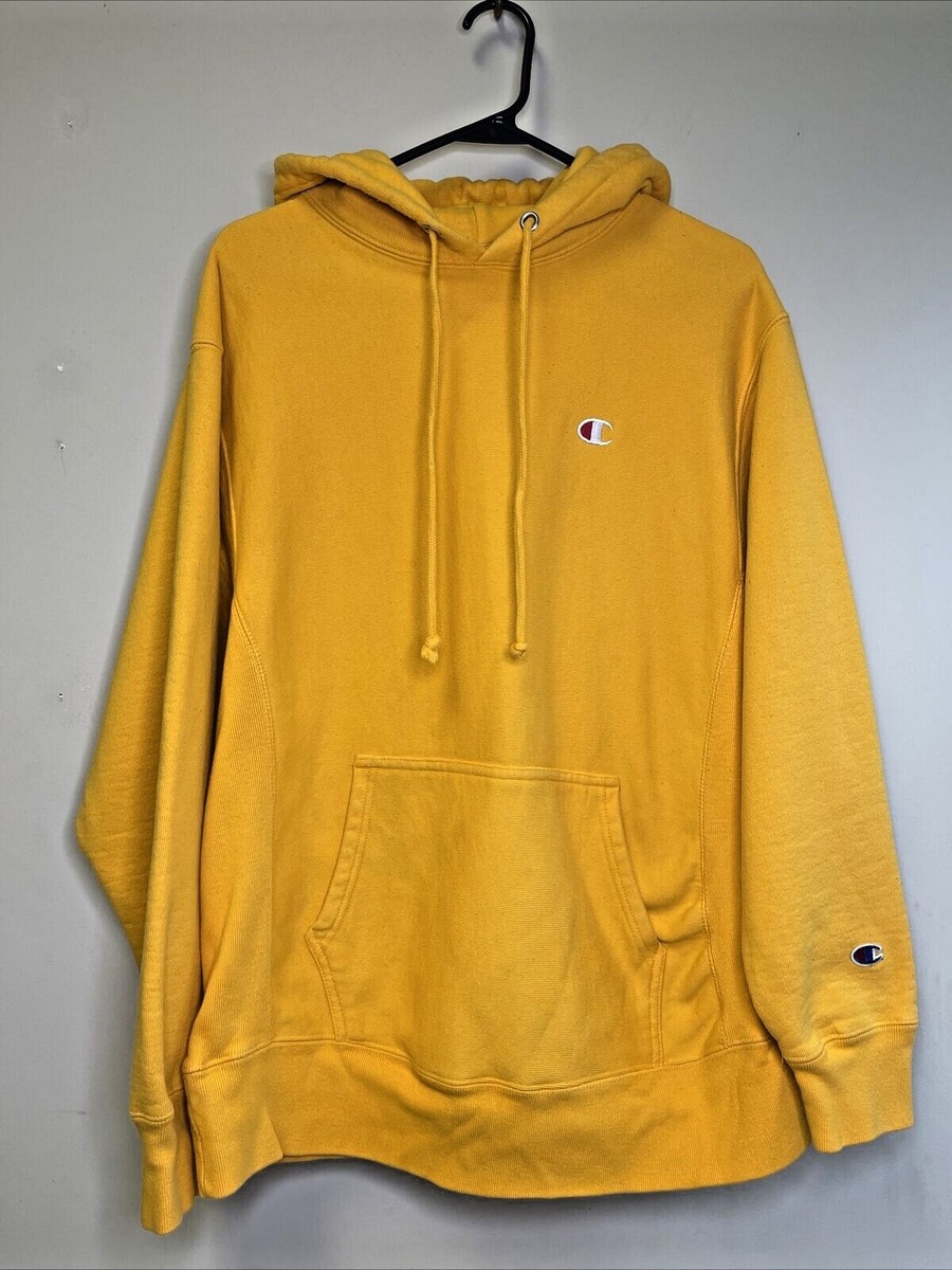 Champion Reverse Weave Hoodie Sweatshirt Yellow Gold Men's Size Large
